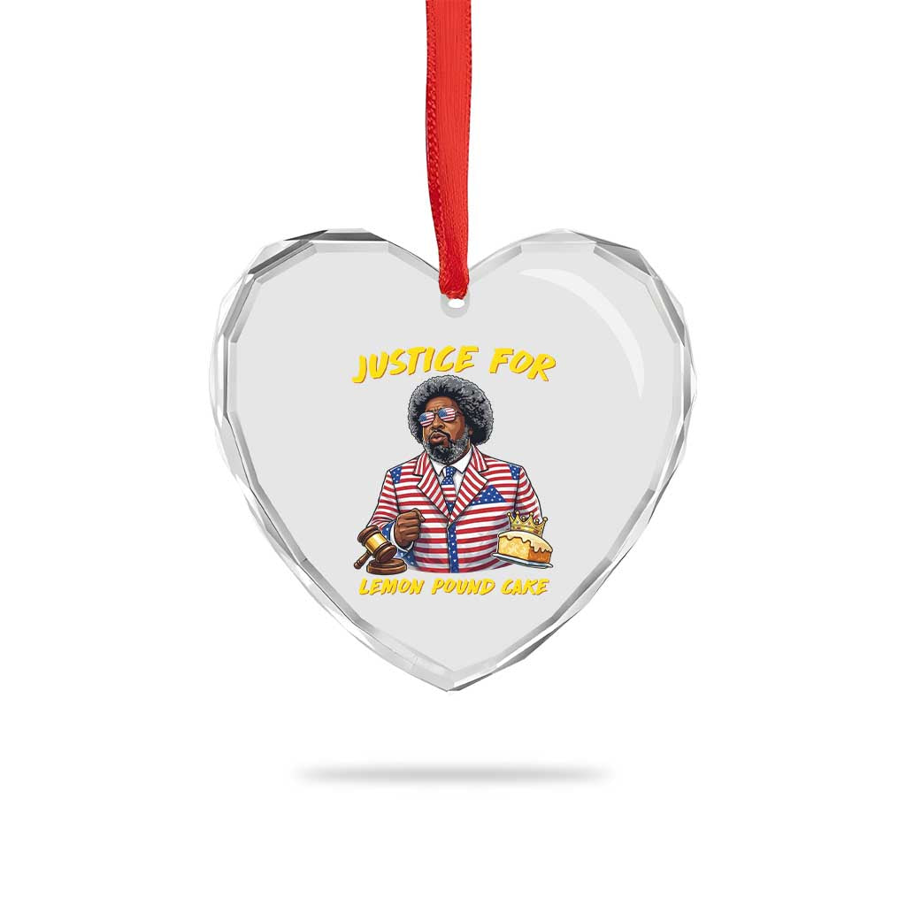 Justice for Lemon Pound Cake Funny Viral  Meme Heart Crystal Glass Ornament Edgy Hip Hop Humor Parody Gift for Rap Fans