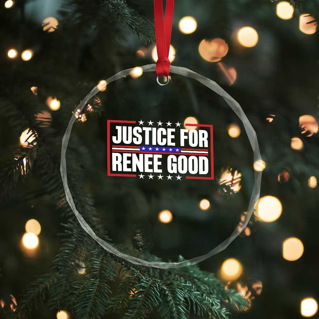 Justice for Renee Good Patriotic Crystal Glass Ornament Minneapolis Jan 8 2026 Memorial Red White and Blue - Wonder Print Shop