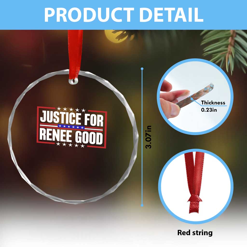 Justice for Renee Good Patriotic Crystal Glass Ornament Minneapolis Jan 8 2026 Memorial Red White and Blue - Wonder Print Shop