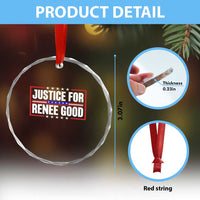 Justice for Renee Good Patriotic Crystal Glass Ornament Minneapolis Jan 8 2026 Memorial Red White and Blue - Wonder Print Shop