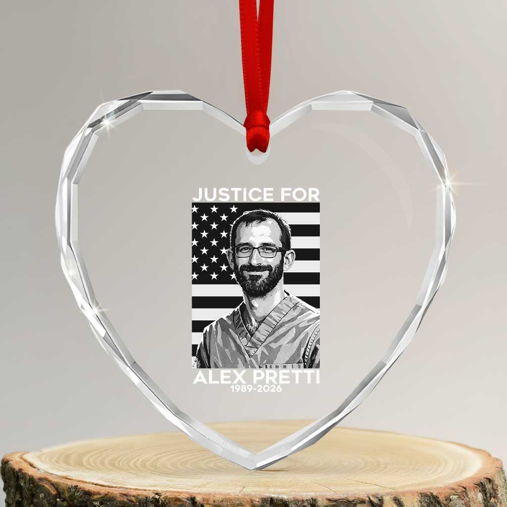 Justices for Alex Pretti Heart Crystal Glass Ornament Resist ICE Immigration Deportation Protest Minnesota