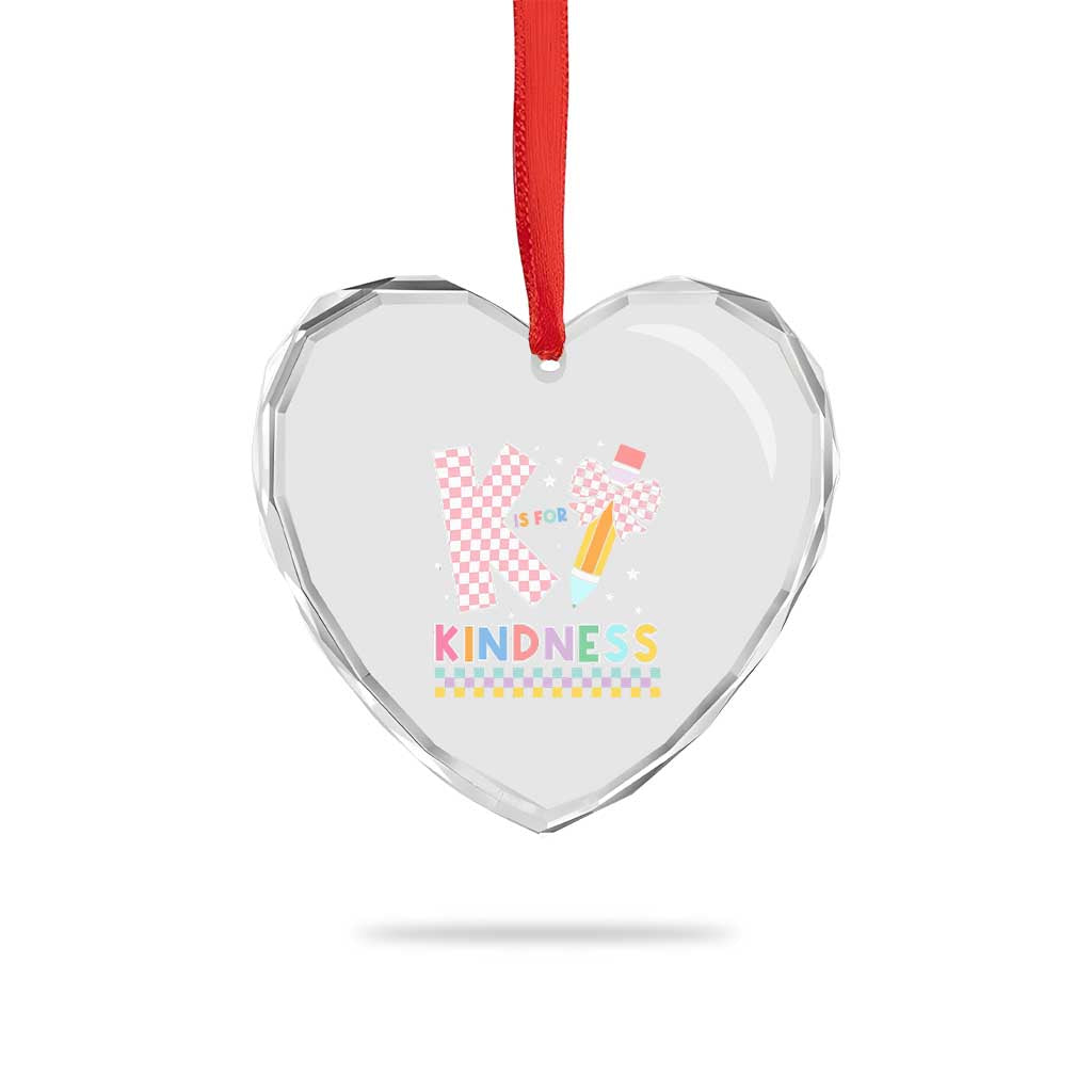 K Is For Kindness Heart Crystal Glass Ornament Cute Pencil Bow Teacher Be Kind - Wonder Print Shop