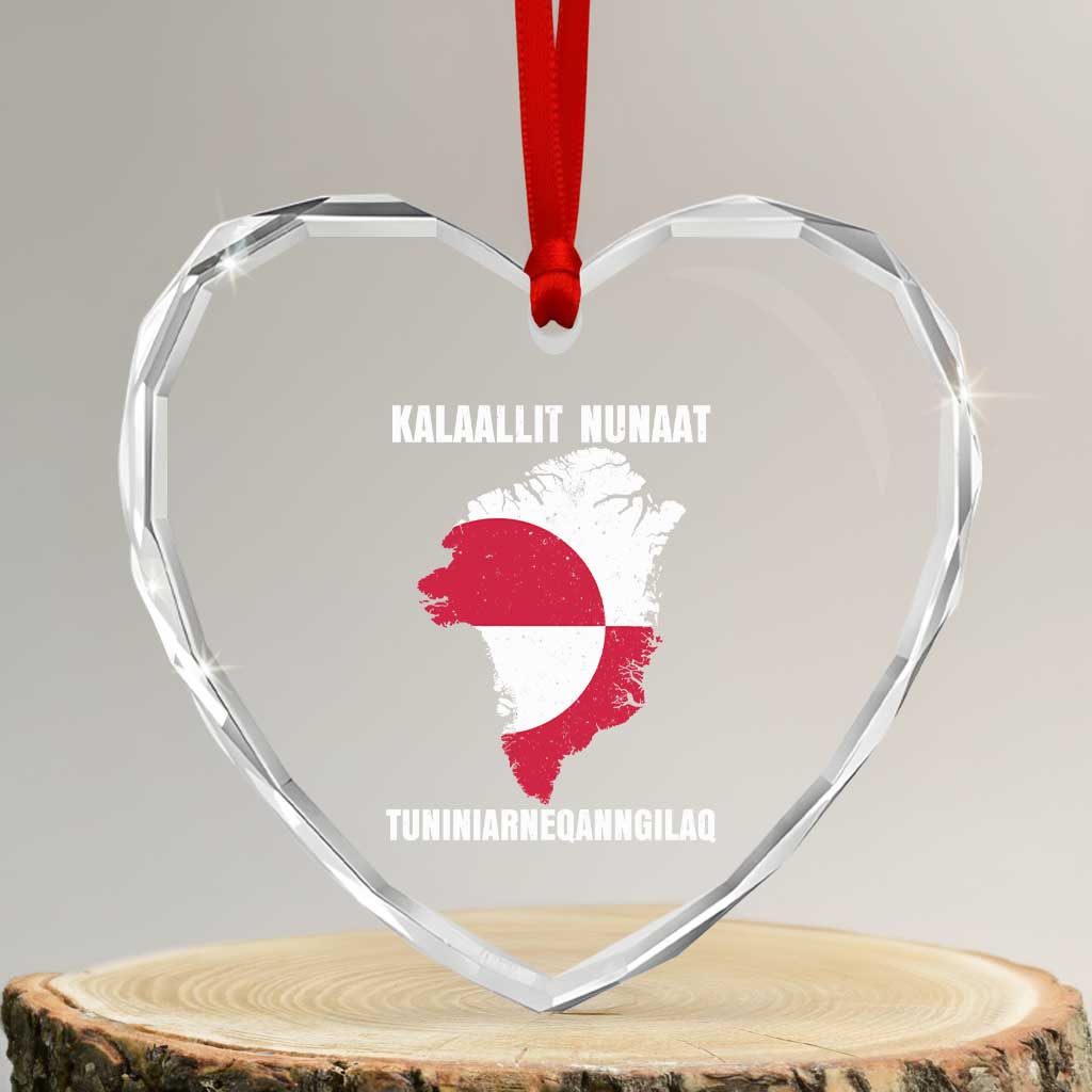 Kalaallit Nunaat Tuniniagaanngilaq Greenlandic Heart Crystal Glass Ornament Greenland Is Not For Sale Patriotic Grunge Flag