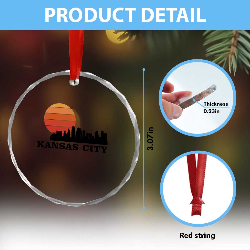 Kansas City Missouri Retro 80s Style Crystal Glass Ornament