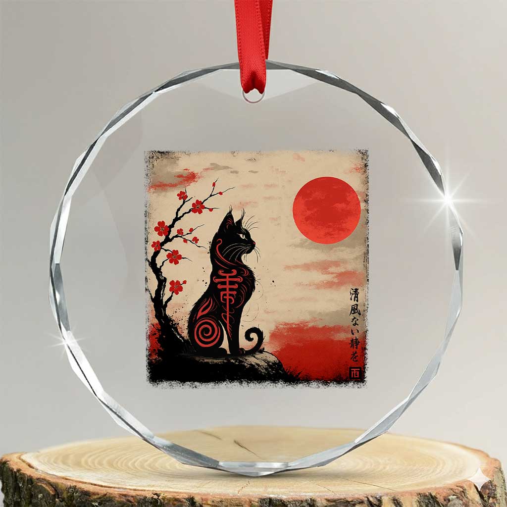 Kawaii Anime Cat Japanese Cherry Blossom Crystal Glass Ornament - Wonder Print Shop