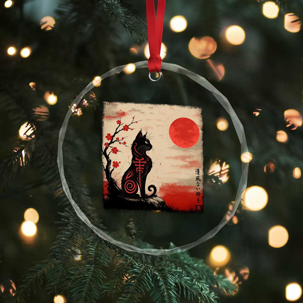 Kawaii Anime Cat Japanese Cherry Blossom Crystal Glass Ornament - Wonder Print Shop