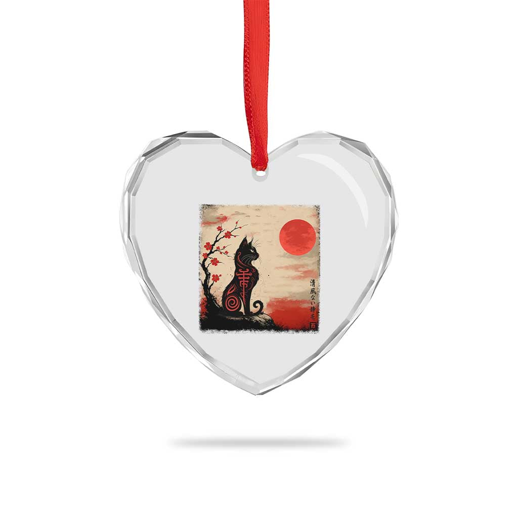 Kawaii Anime Cat Japanese Cherry Blossom Heart Crystal Glass Ornament - Wonder Print Shop