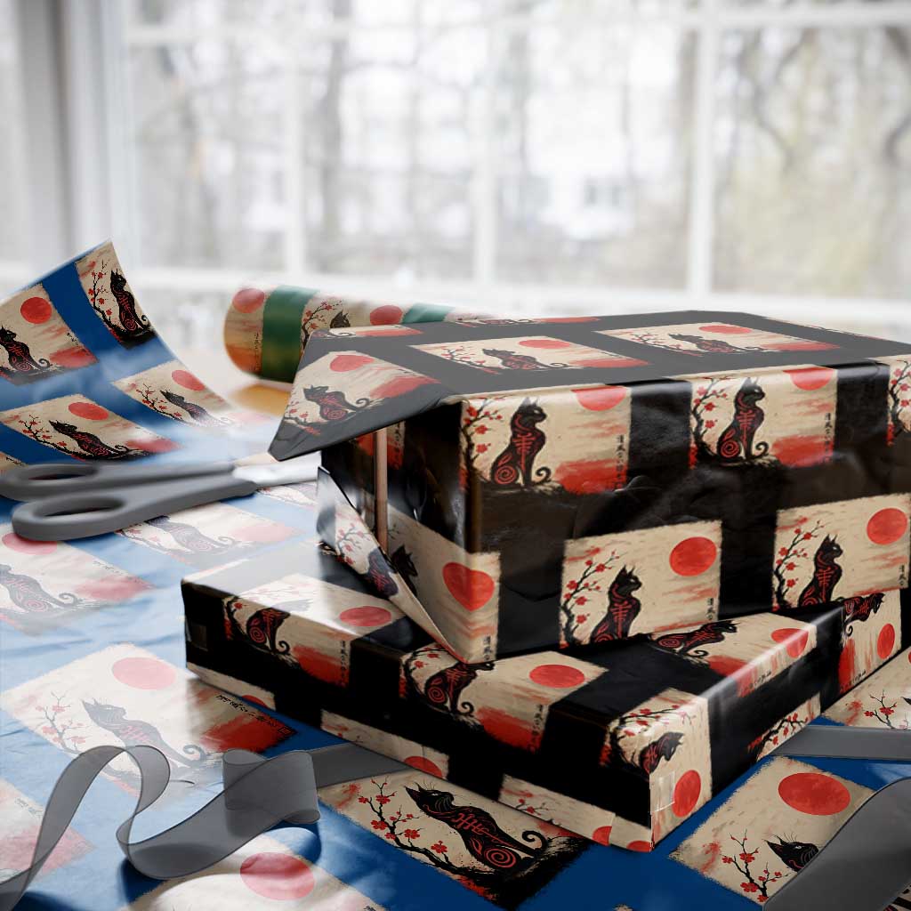 Kawaii Anime Cat Japanese Cherry Blossom Wrapping Paper Roll - Wonder Print Shop