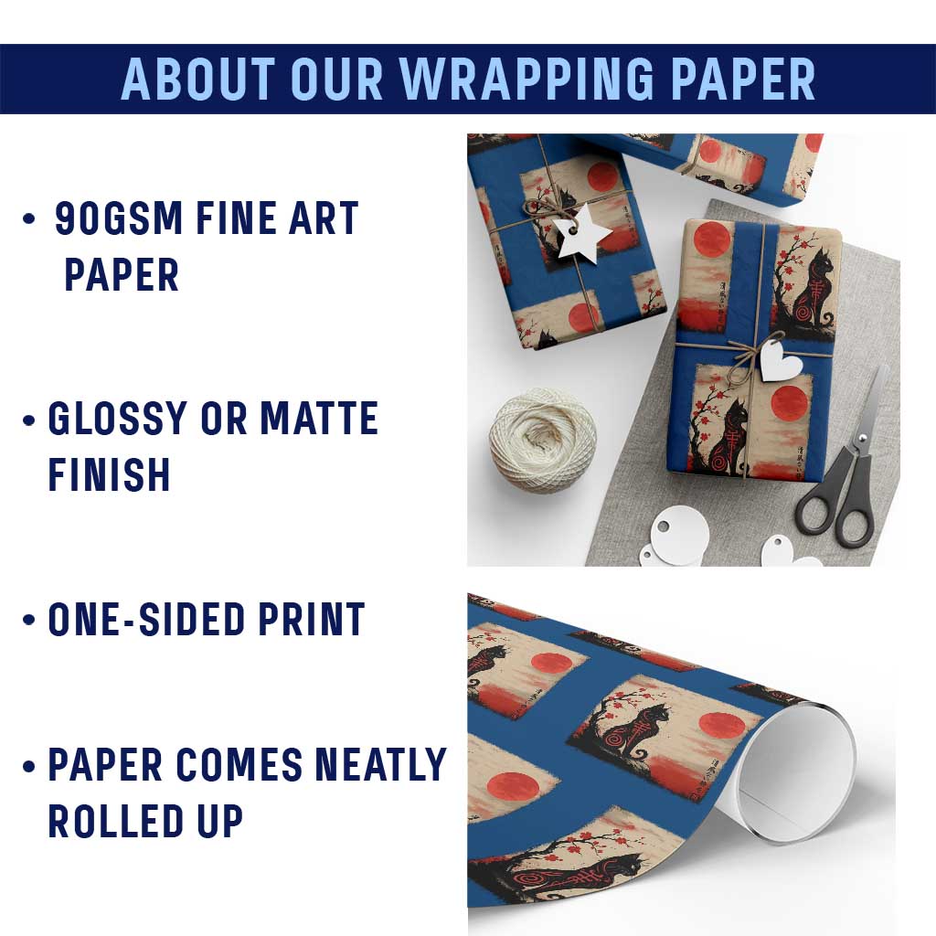 Kawaii Anime Cat Japanese Cherry Blossom Wrapping Paper Roll - Wonder Print Shop