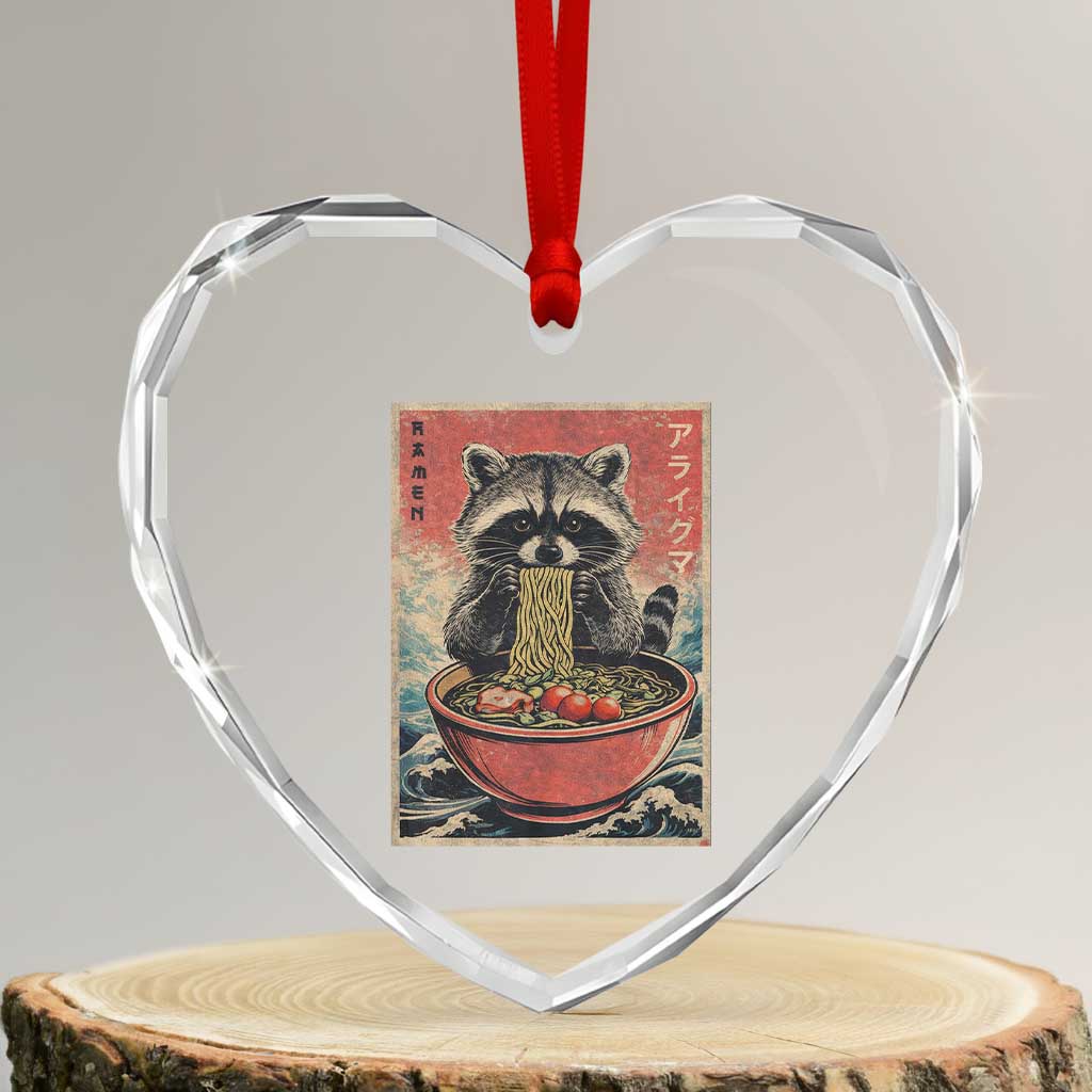 Kawaii Anime Raccoon Ramen Heart Crystal Glass Ornament Funny Japanese Noodles Anime Lovers - Wonder Print Shop