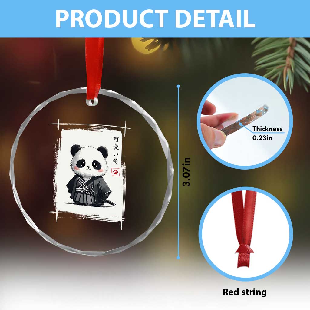 Kawaii Anime Samurai Panda Crystal Glass Ornament Vintage Sumi-e Japanese Art Funny Panda Lovers - Wonder Print Shop