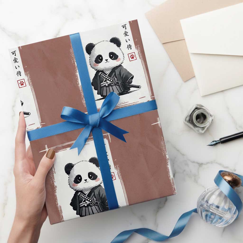 Kawaii Anime Samurai Panda Wrapping Paper Roll Vintage Sumi-e Japanese Art Funny Panda Lovers - Wonder Print Shop