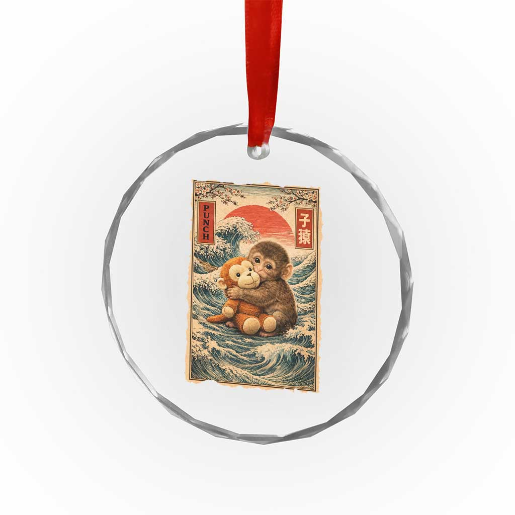 Kawaii Baby Monkey Punch Crystal Glass Ornament Vintage Japanese Graphic Cute Macaque Ukiyo-e