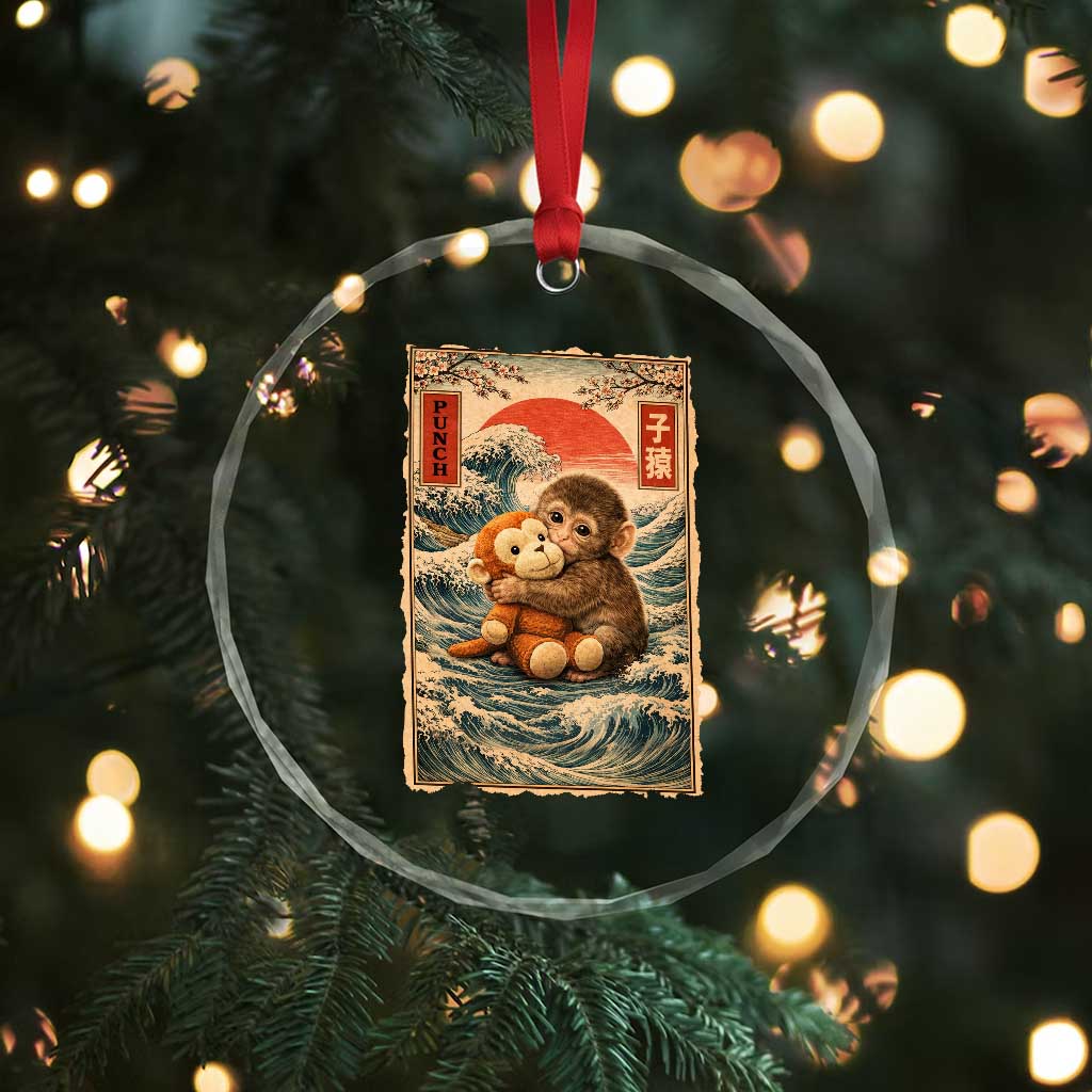 Kawaii Baby Monkey Punch Crystal Glass Ornament Vintage Japanese Graphic Cute Macaque Ukiyo-e
