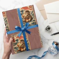 Kawaii Baby Monkey Punch Wrapping Paper Roll Vintage Japanese Graphic Cute Macaque Ukiyo-e