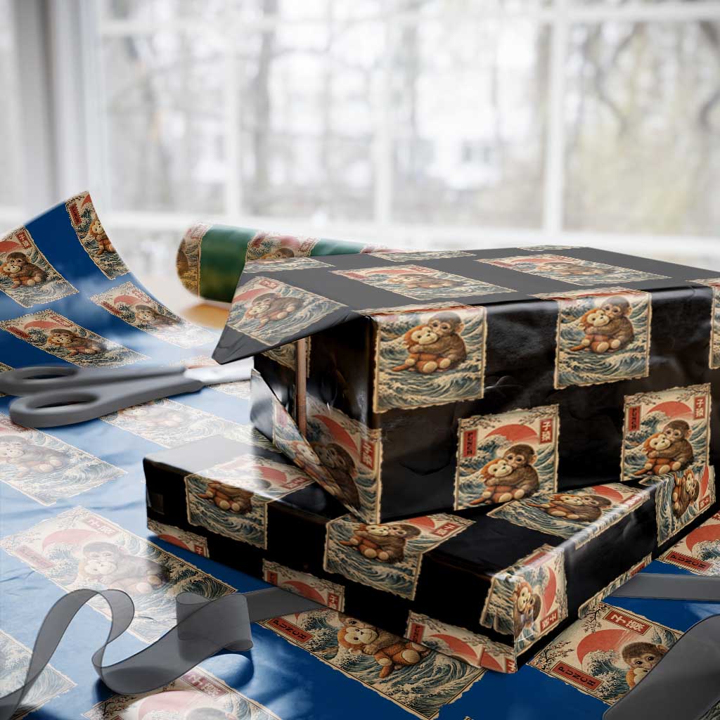 Kawaii Baby Monkey Punch Wrapping Paper Roll Vintage Japanese Graphic Cute Macaque Ukiyo-e