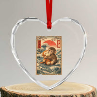Kawaii Baby Monkey Punch Heart Crystal Glass Ornament Vintage Japanese Graphic Cute Macaque Ukiyo-e