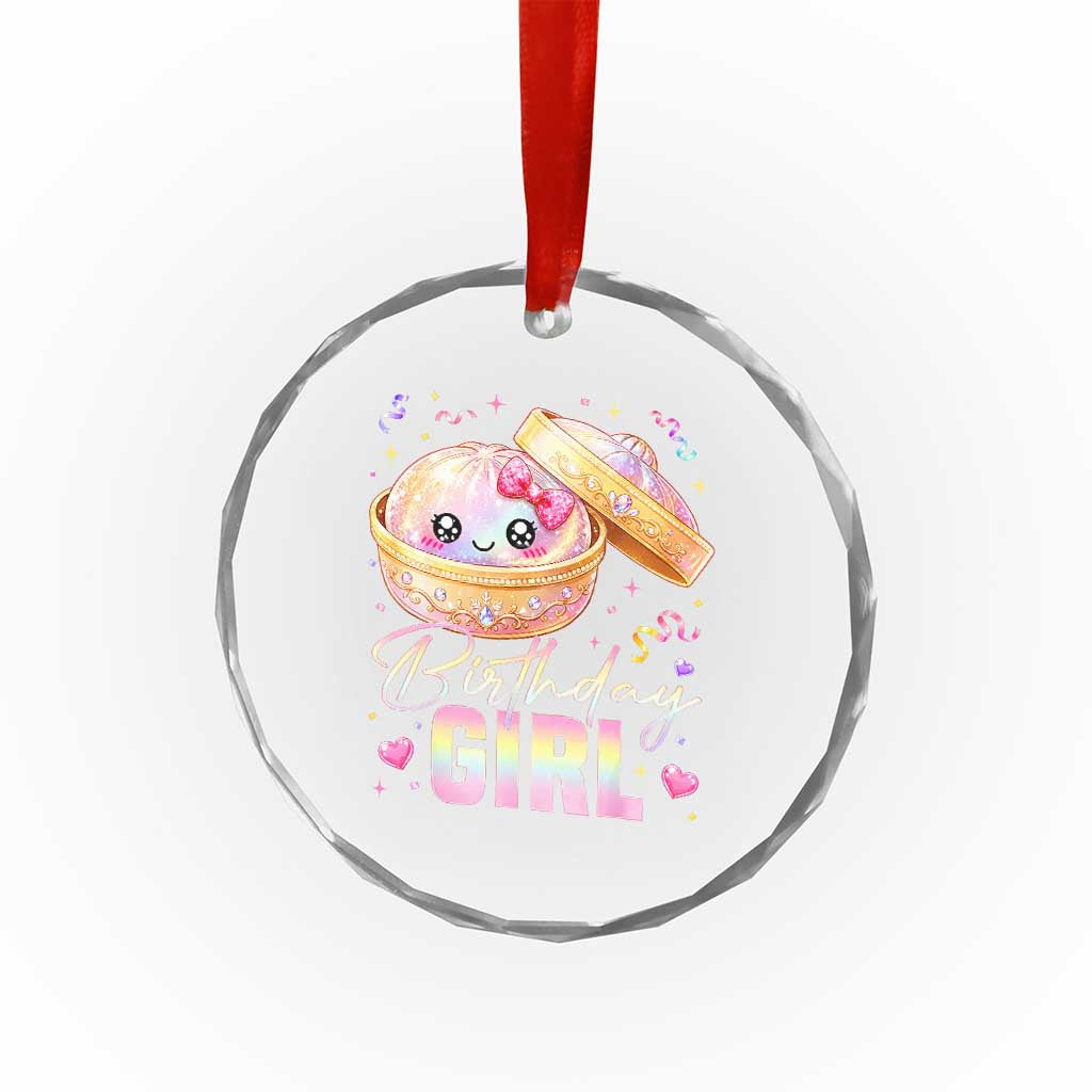 Kawaii Birthday Girl Glitter Dumpling Graphic Crystal Glass Ornament Cute Pink Bow Dim Sum Party Gift