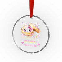 Kawaii Birthday Girl Glitter Dumpling Graphic Crystal Glass Ornament Cute Pink Bow Dim Sum Party Gift