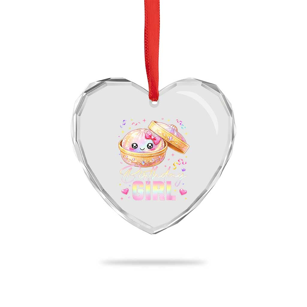 Kawaii Birthday Girl Glitter Dumpling Graphic Heart Crystal Glass Ornament Cute Pink Bow Dim Sum Party Gift