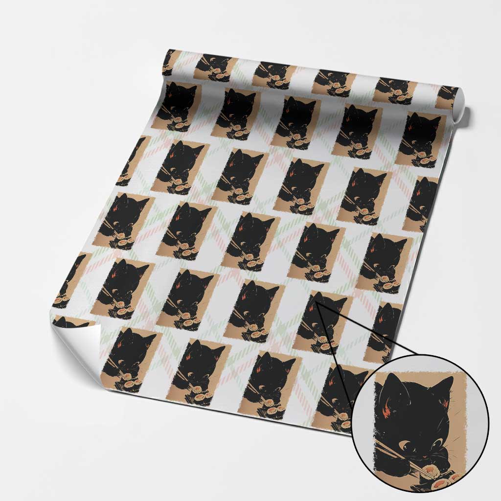 Kawaii Cat Eating Sushi Wrapping Paper Roll Japanese Anime Manga Otaku Retro Vintage Graphic