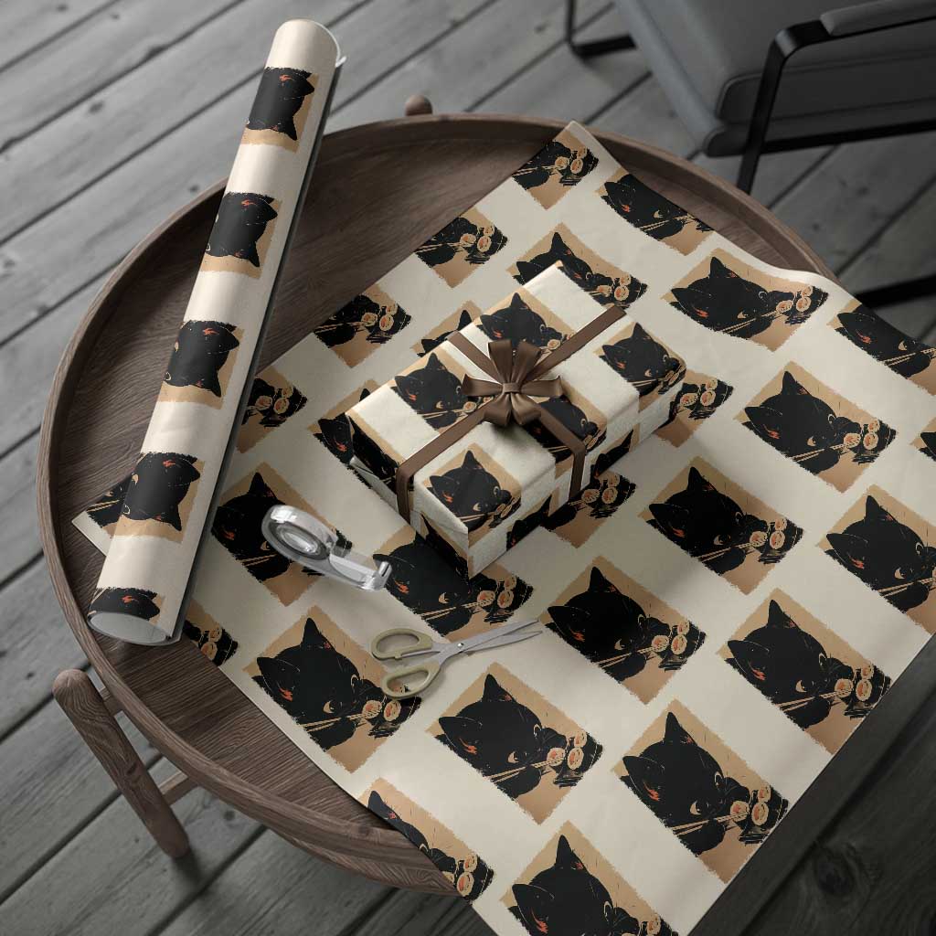 Kawaii Cat Eating Sushi Wrapping Paper Roll Japanese Anime Manga Otaku Retro Vintage Graphic
