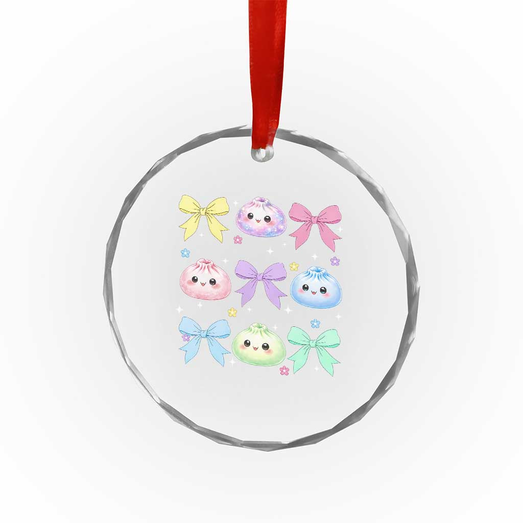 Kawaii Dumpling and Bows Aesthetic Graphic Crystal Glass Ornament Cute Pastel Bao Dim Sum Coquette Aesthetic