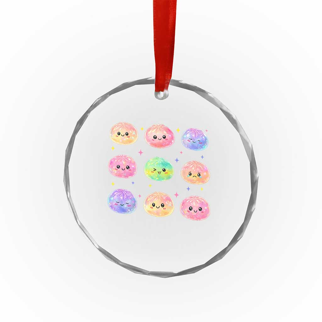 Kawaii Glitter Dumpling Face Grid Graphic Crystal Glass Ornament Cute Pastel Bao Emoji Expressions