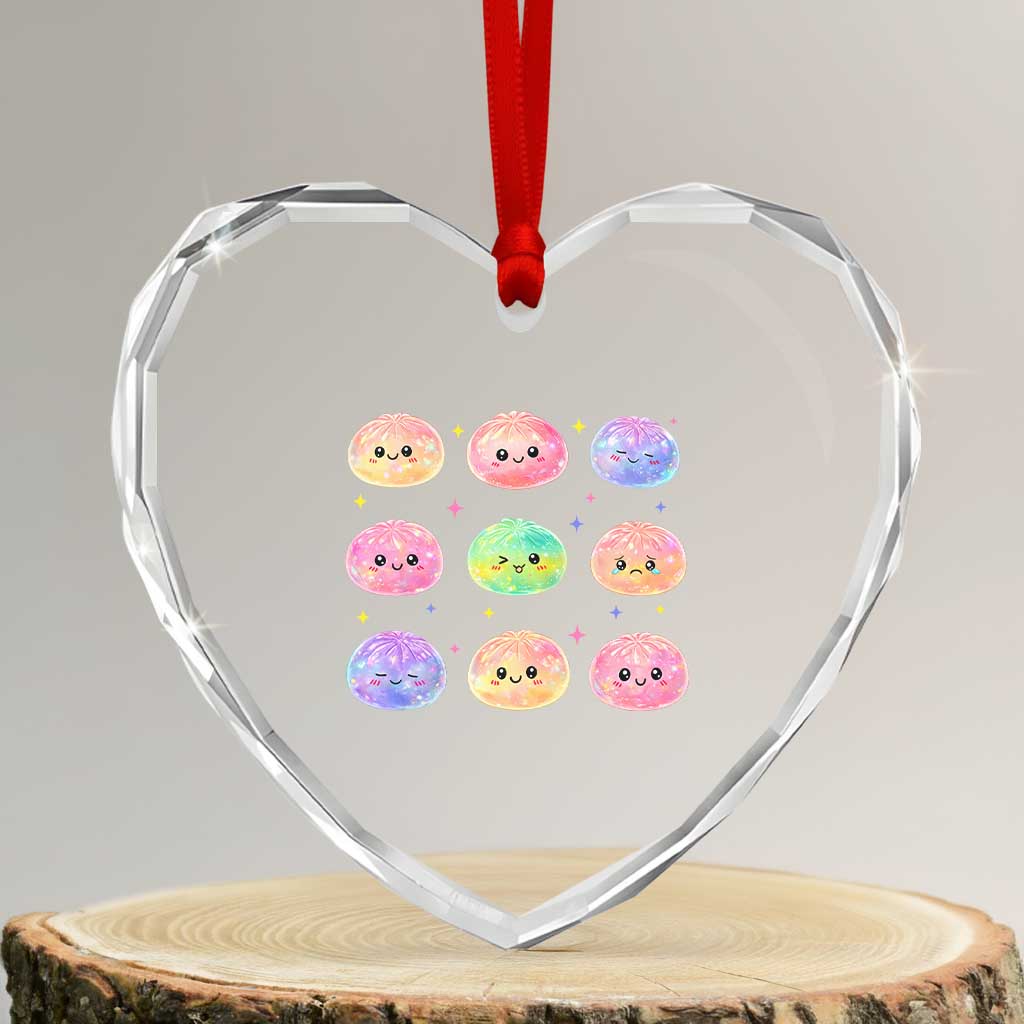 Kawaii Glitter Dumpling Face Grid Graphic Heart Crystal Glass Ornament Cute Pastel Bao Emoji Expressions