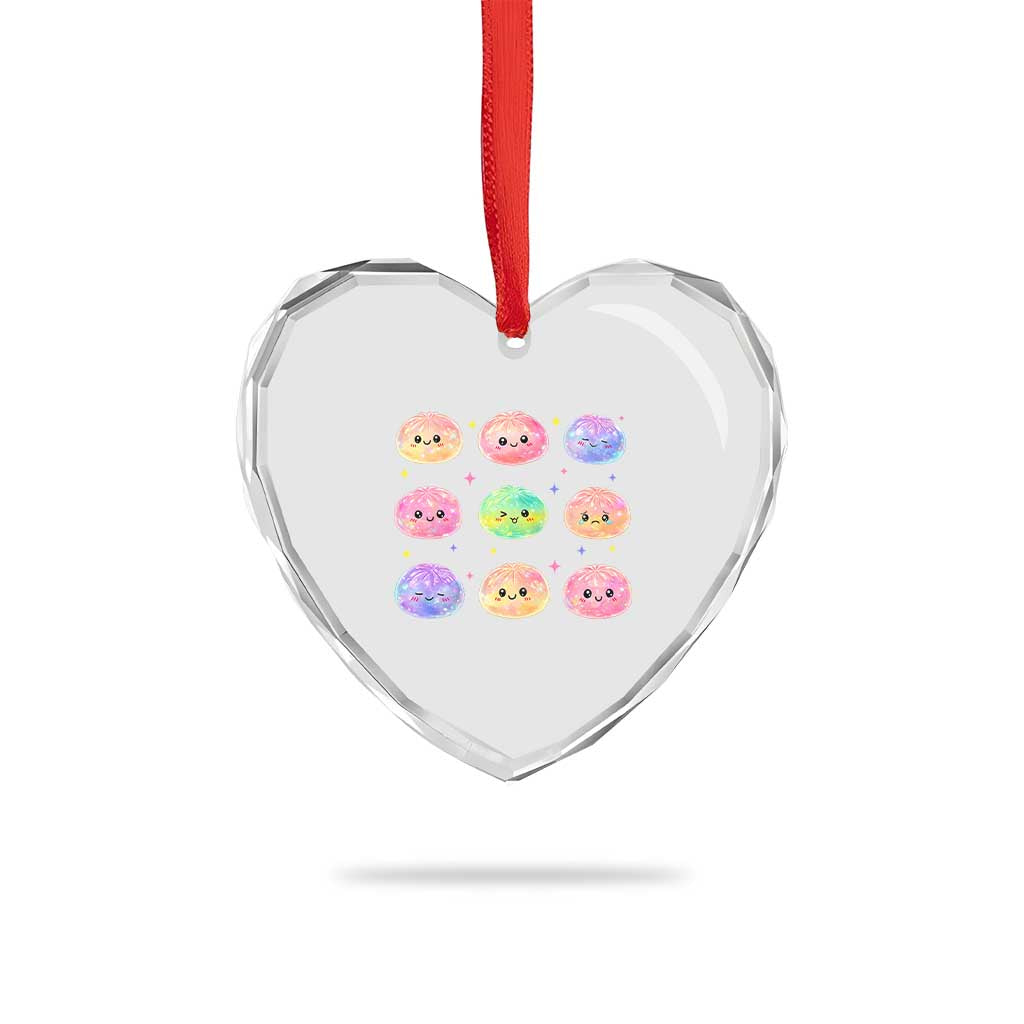 Kawaii Glitter Dumpling Face Grid Graphic Heart Crystal Glass Ornament Cute Pastel Bao Emoji Expressions