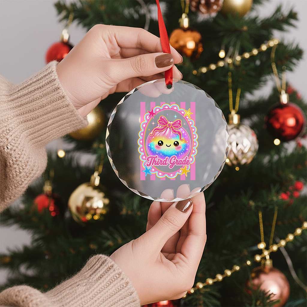 Kawaii Third Grade Glitter Dumpling Printed Graphic Crystal Glass Ornament Cute First Day Back To School for Students Teachers