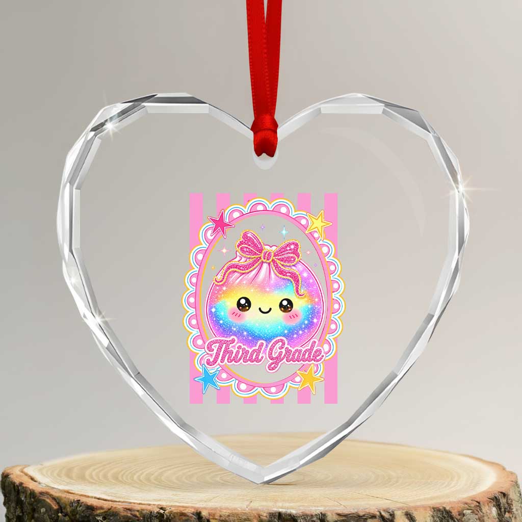 Kawaii Third Grade Glitter Dumpling Printed Graphic Heart Crystal Glass Ornament Cute First Day Back To School for Students Teachers