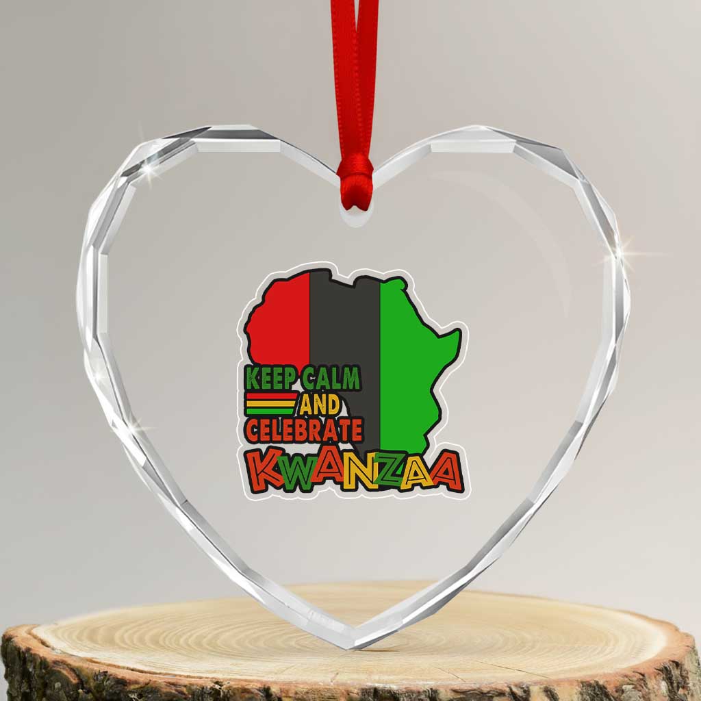 Keep Calm And Celebrate Kwanzaa Heart Crystal Glass Ornament Black Holiday African American Xmas - Wonder Print Shop