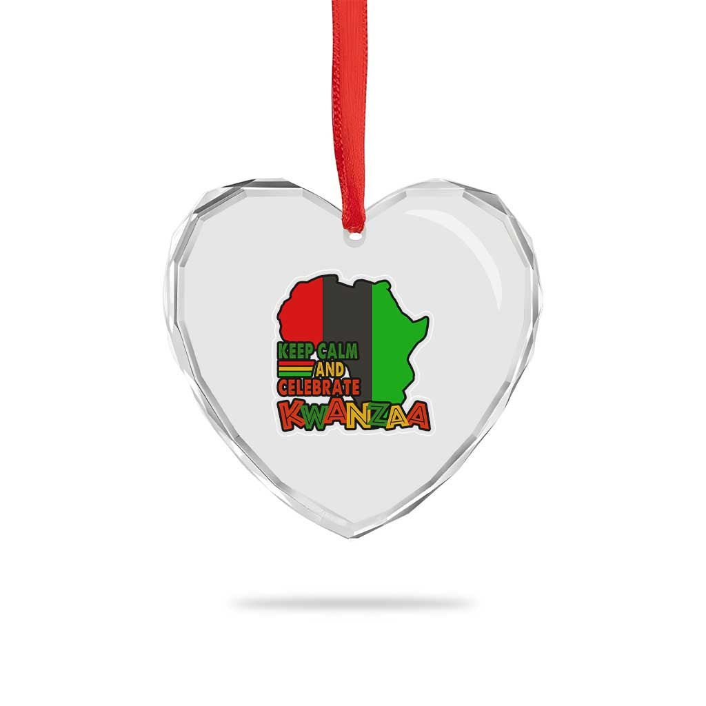 Keep Calm And Celebrate Kwanzaa Heart Crystal Glass Ornament Black Holiday African American Xmas - Wonder Print Shop