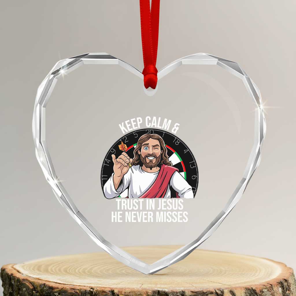Keep Calm And Trust In Jesus Heart Crystal Glass Ornament Christian Dartist Gift - Wonder Print Shop
