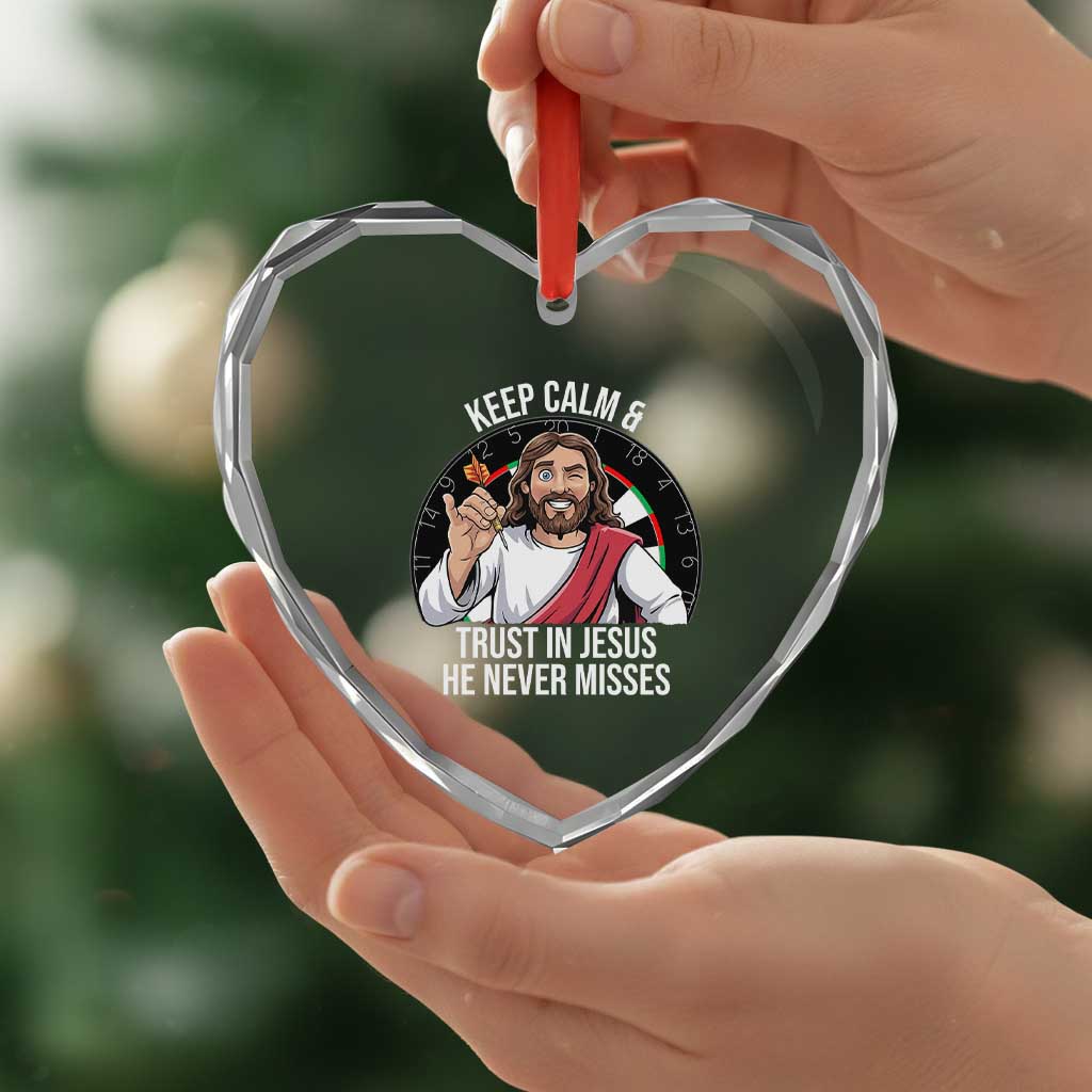 Keep Calm And Trust In Jesus Heart Crystal Glass Ornament Christian Dartist Gift - Wonder Print Shop