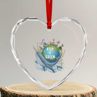 Keep It Green Earth Day Heart Crystal Glass Ornament Eco-Friendly Nature Environmental Awareness