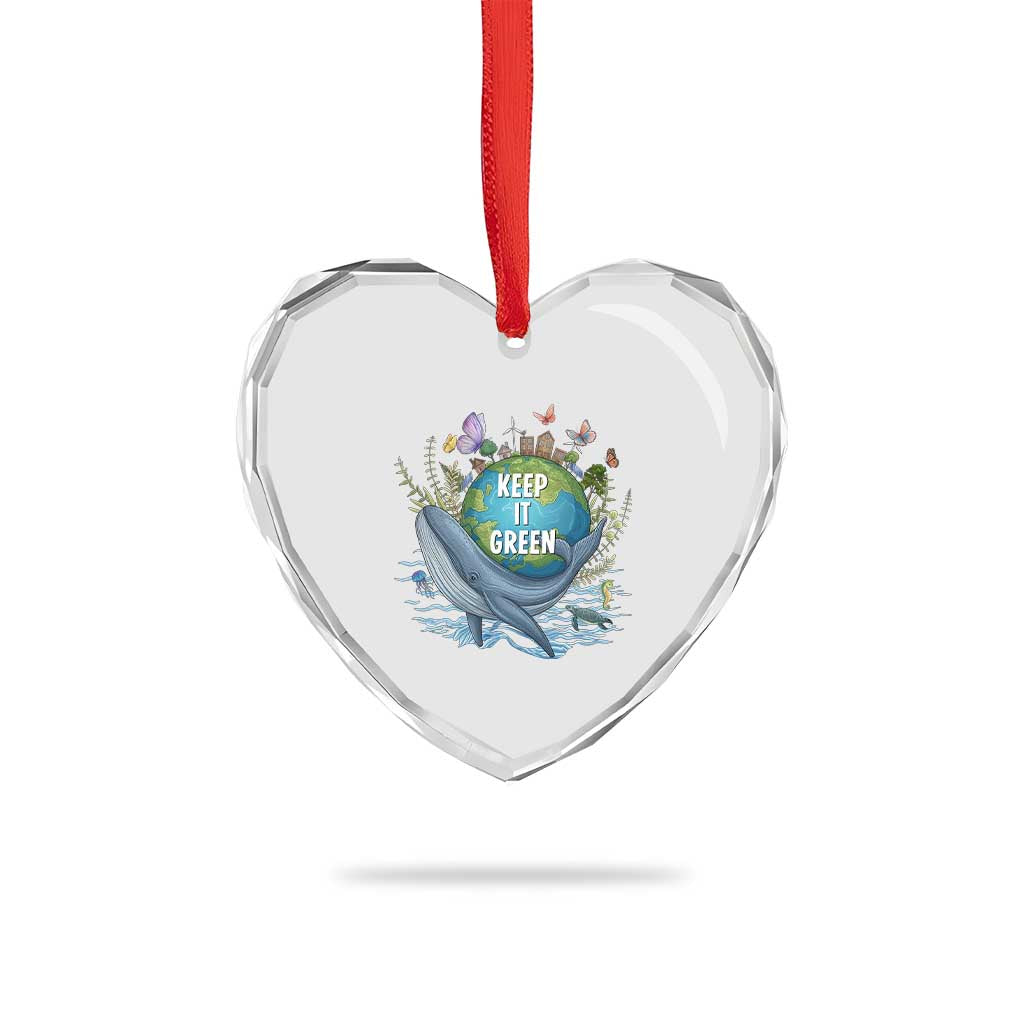 Keep It Green Earth Day Heart Crystal Glass Ornament Eco-Friendly Nature Environmental Awareness