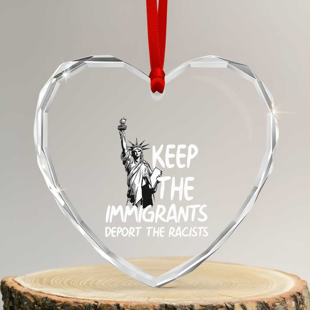 Keep The Immigrants Deport The Racists Heart Crystal Glass Ornament Statue Of Liberty Anti Racism