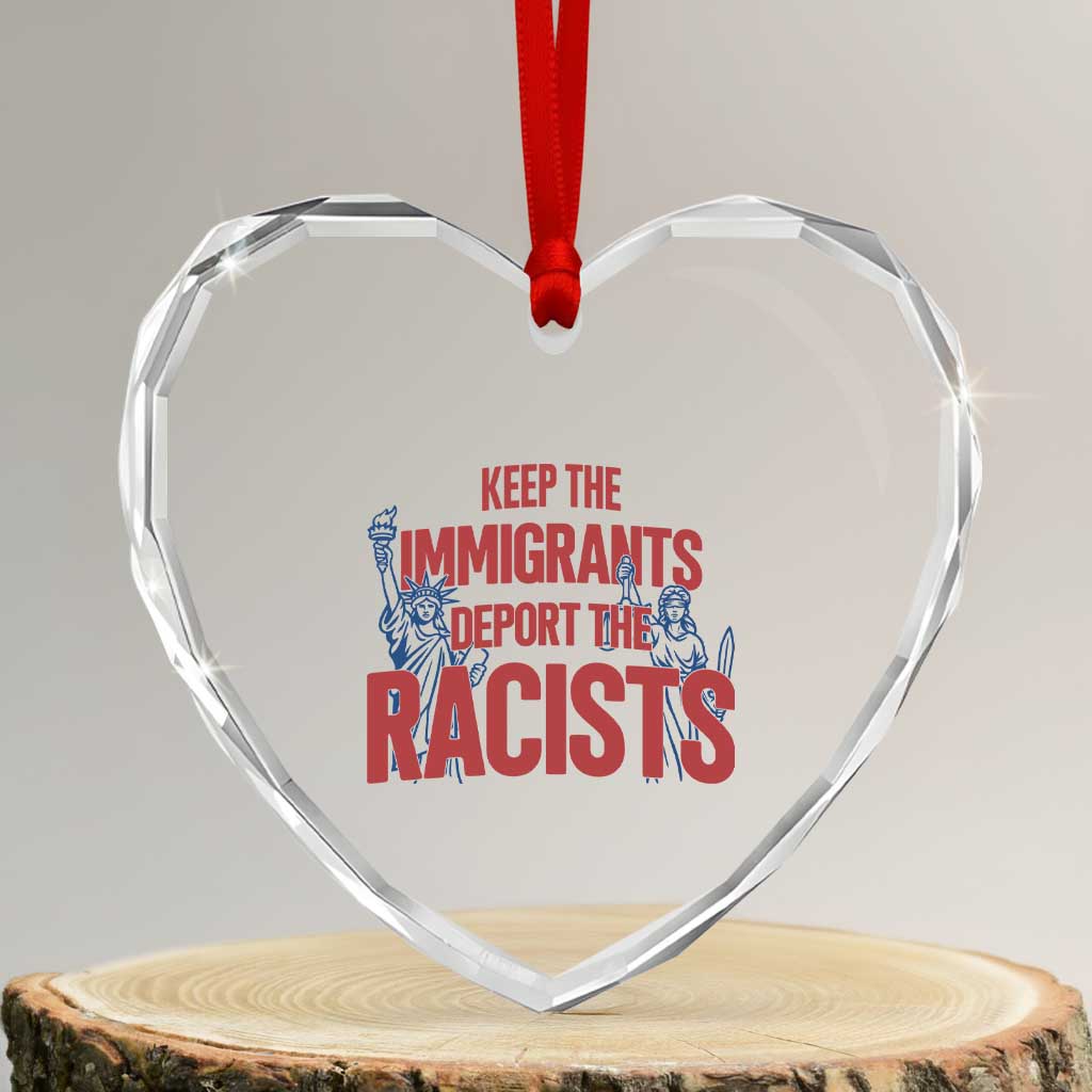 Keep The Immigrants Deport The Racists Heart Crystal Glass Ornament Statue Of Liberty Anti Racism Political Statement