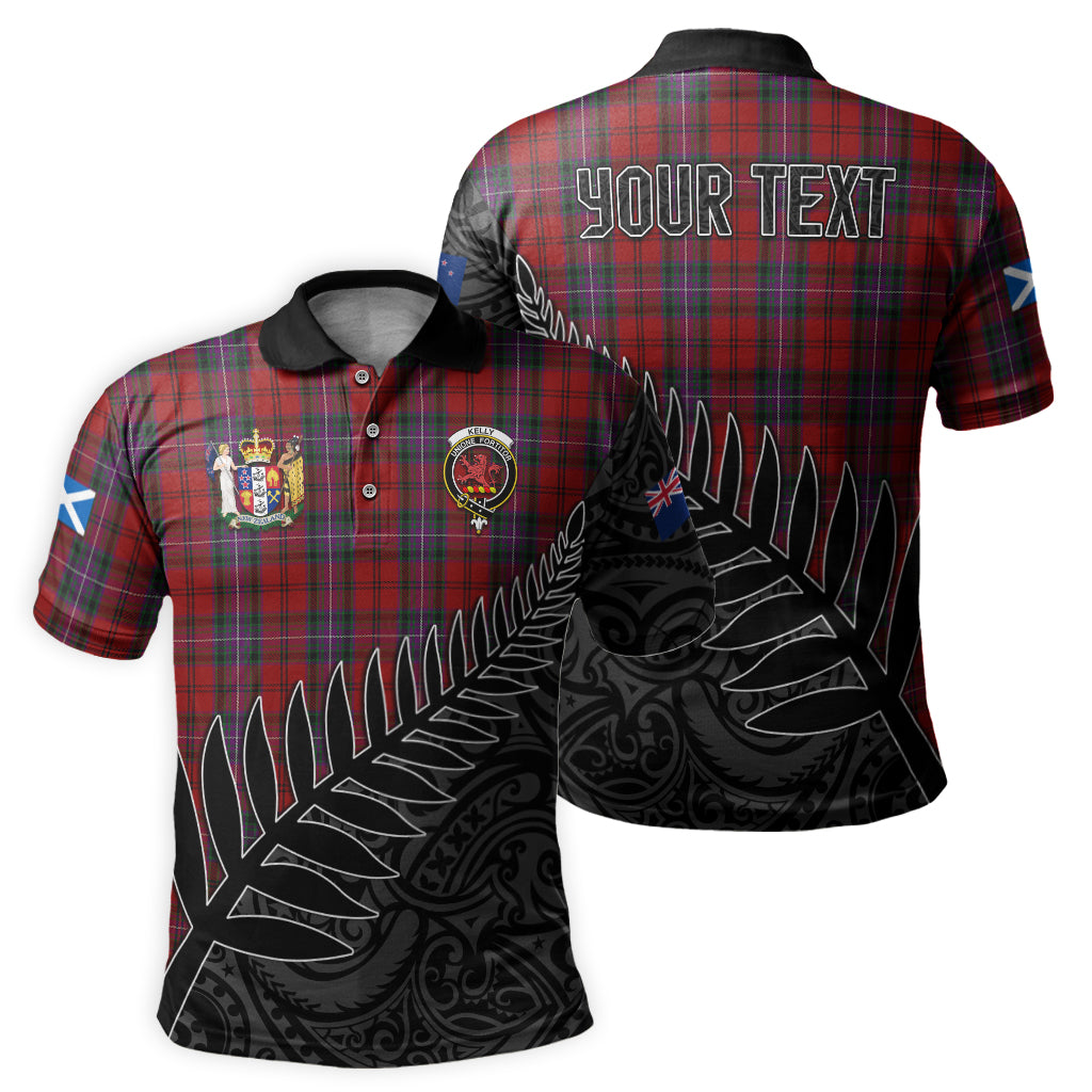 kelly-of-sleat-red-tartan-family-crest-golf-shirt-with-fern-leaves-and-coat-of-arm-of-new-zealand-personalized-your-name-scottish-tatan-polo-shirt