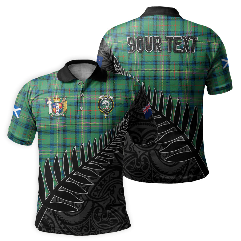 kennedy-ancient-tartan-family-crest-golf-shirt-with-fern-leaves-and-coat-of-arm-of-new-zealand-personalized-your-name-scottish-tatan-polo-shirt