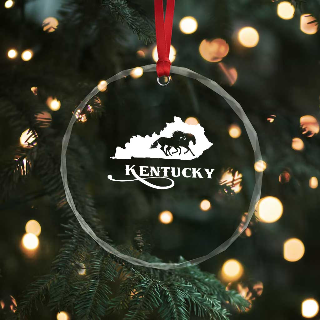 Kentucky Horse Map State Derby Day Crystal Glass Ornament