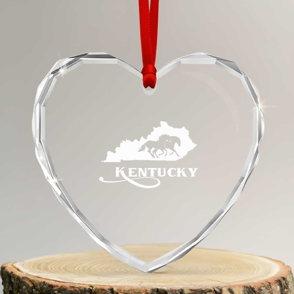 Kentucky Horse Map State Derby Day Heart Crystal Glass Ornament
