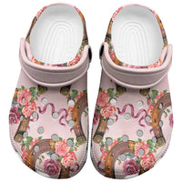 Kentucky Lucky Horseshoe Floral Clogs Shoes Vintage Western Pattern
