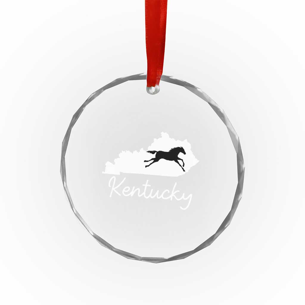 Kentucky State Map with Racing Horse Crystal Glass Ornament Bluegrass State Pride Equestrian
