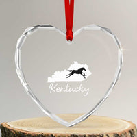 Kentucky State Map with Racing Horse Heart Crystal Glass Ornament Bluegrass State Pride Equestrian