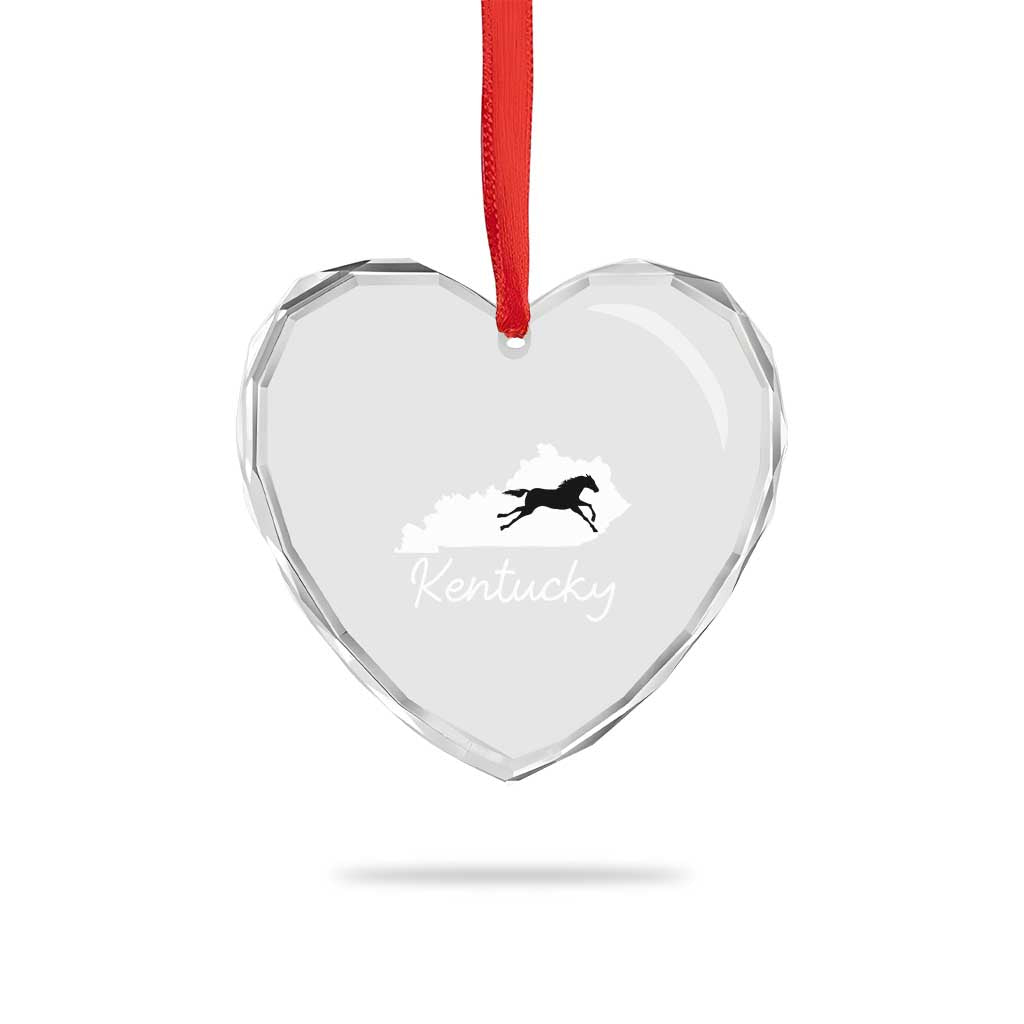Kentucky State Map with Racing Horse Heart Crystal Glass Ornament Bluegrass State Pride Equestrian