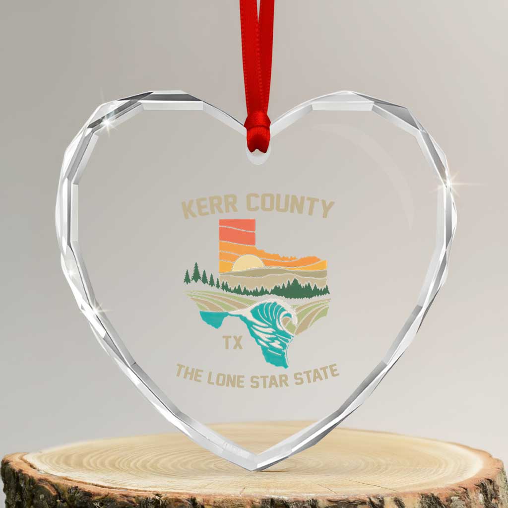 Kerr County Texas Heart Crystal Glass Ornament Retro Hill Country Nature Scene Outdoors - Wonder Print Shop