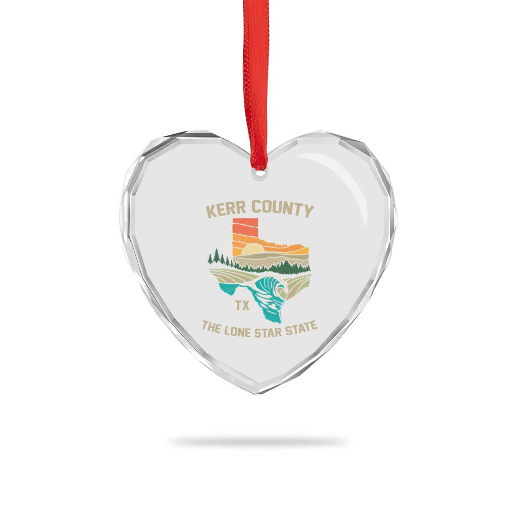 Kerr County Texas Heart Crystal Glass Ornament Retro Hill Country Nature Scene Outdoors - Wonder Print Shop
